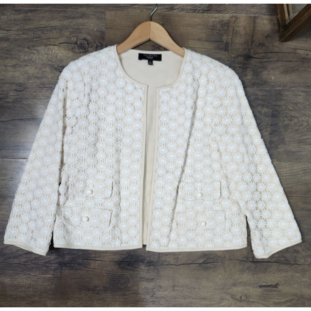 Talbots Petite Lace Jacket Womens 8P Ivory Short Wedding Career